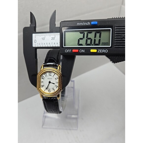 Ecclissi 80195 Womens Gold Tone Cushion Watch Black Leather New Battery Quartz - Picture 5 of 12